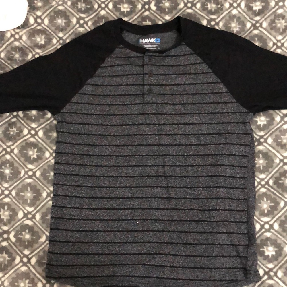 Grey and Black Striped Long Sleeve Raglan